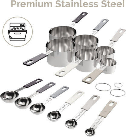22-Piece Stainless Steel Measuring Cups and Spoons Set, Tad Dash Pinch Smidgen Drop Mini Measuring Spoons, Measuring Stick Leveler, Measurement Conversion Chart Fridge Magnet, (Farmhouse)