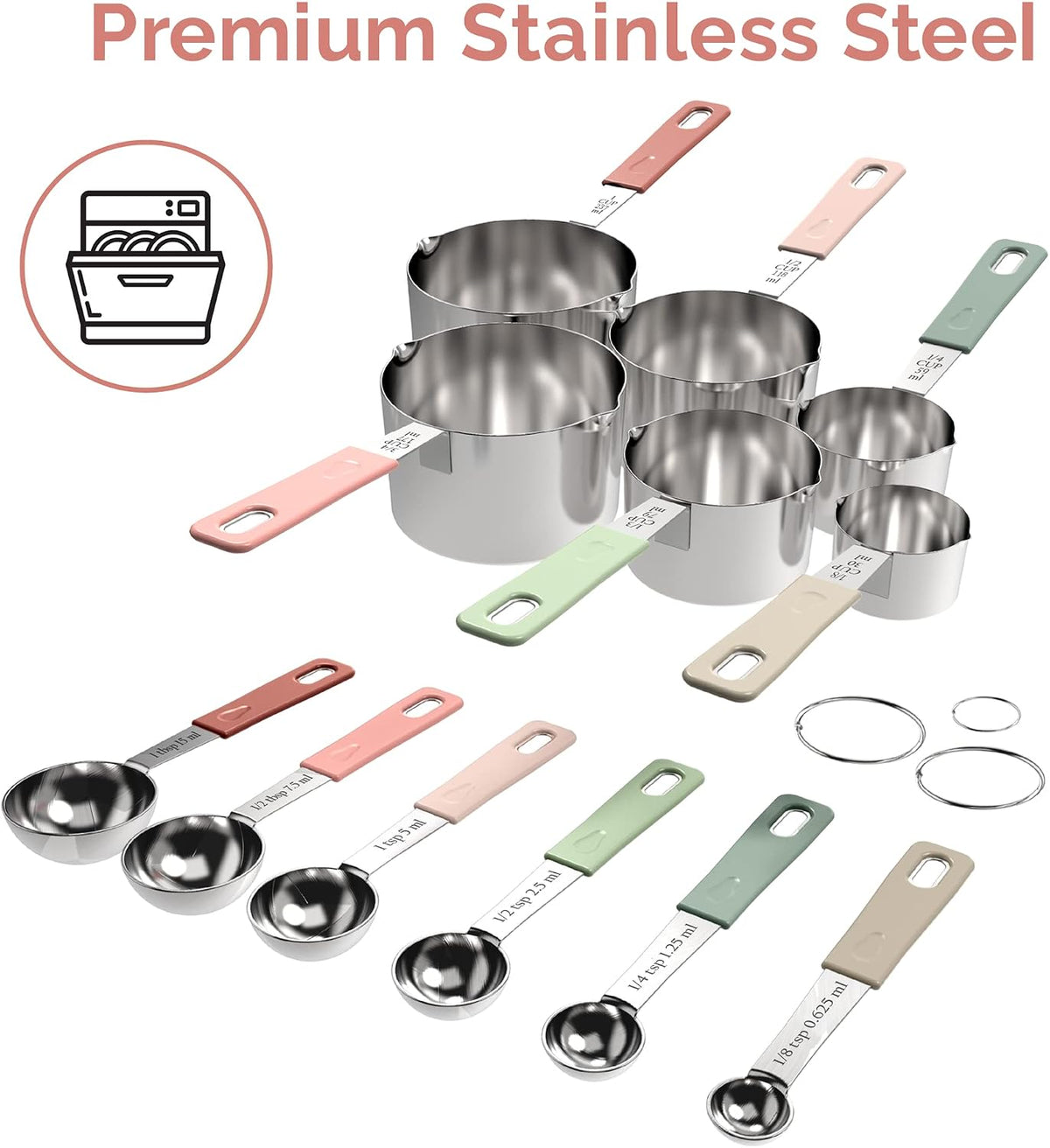 22-Piece Stainless Steel Measuring Cups and Spoons Set, Tad Dash Pinch Smidgen Drop Mini Measuring Spoons, Measuring Stick Leveler, Measurement Conversion Chart Fridge Magnet, (Farmhouse)