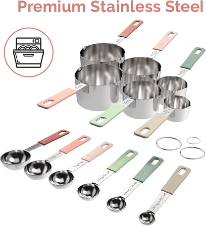 22-Piece Stainless Steel Measuring Cups and Spoons Set, Tad Dash Pinch Smidgen Drop Mini Measuring Spoons, Measuring Stick Leveler, Measurement Conversion Chart Fridge Magnet, (Farmhouse)