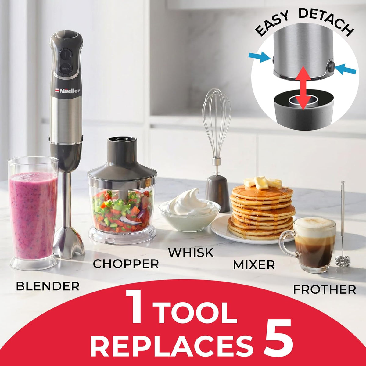Multistick 5-in-1 Immersion Blender Handheld, 12-Speed Hand Mixer | Turbo Boost,Heaviest Duty Copper Motor,Titanium reinforced Blades Hand Blender,Milk Frother Wand,Whisk,Beaker,Chopper,Grey