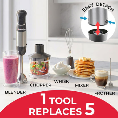 Multistick 5-in-1 Immersion Blender Handheld, 12-Speed Hand Mixer | Turbo Boost,Heaviest Duty Copper Motor,Titanium reinforced Blades Hand Blender,Milk Frother Wand,Whisk,Beaker,Chopper,Grey