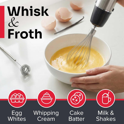 Multistick 5-in-1 Immersion Blender Handheld, 12-Speed Hand Mixer | Turbo Boost,Heaviest Duty Copper Motor,Titanium reinforced Blades Hand Blender,Milk Frother Wand,Whisk,Beaker,Chopper,Grey