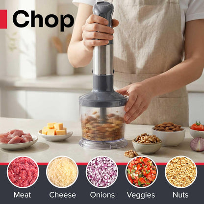 Multistick 5-in-1 Immersion Blender Handheld, 12-Speed Hand Mixer | Turbo Boost,Heaviest Duty Copper Motor,Titanium reinforced Blades Hand Blender,Milk Frother Wand,Whisk,Beaker,Chopper,Grey
