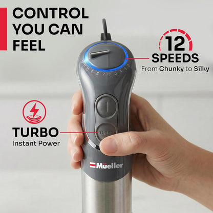 Multistick 5-in-1 Immersion Blender Handheld, 12-Speed Hand Mixer | Turbo Boost,Heaviest Duty Copper Motor,Titanium reinforced Blades Hand Blender,Milk Frother Wand,Whisk,Beaker,Chopper,Grey