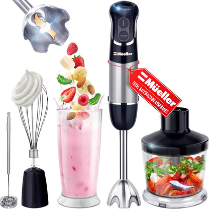 Multistick 5-in-1 Immersion Blender Handheld, 12-Speed Hand Mixer | Turbo Boost,Heaviest Duty Copper Motor,Titanium reinforced Blades Hand Blender,Milk Frother Wand,Whisk,Beaker,Chopper,Grey