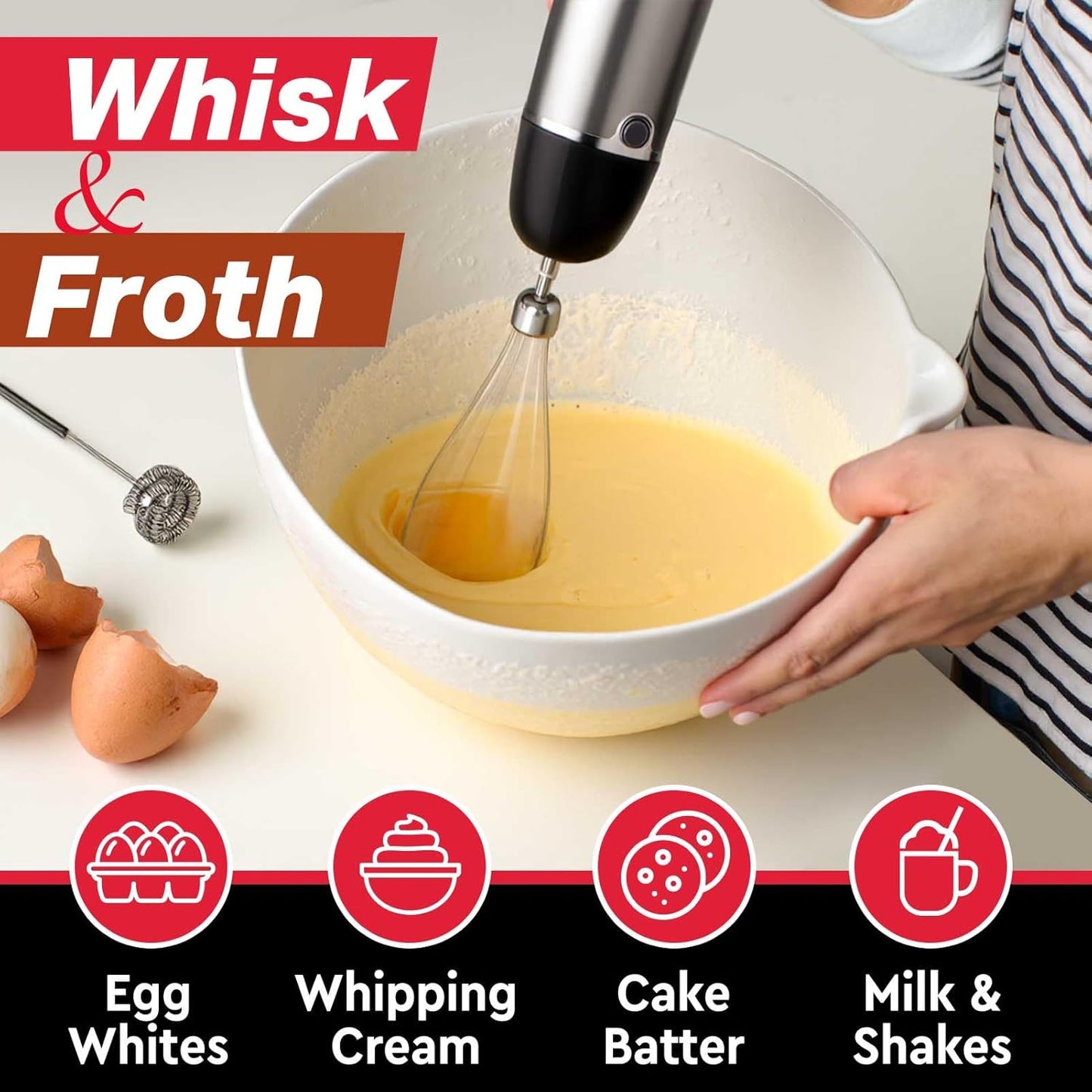 Multistick 5-in-1 Immersion Blender Handheld, 12-Speed Hand Mixer | Turbo Boost,Heaviest Duty Copper Motor,Titanium reinforced Blades Hand Blender,Milk Frother Wand,Whisk,Beaker,Chopper,Grey