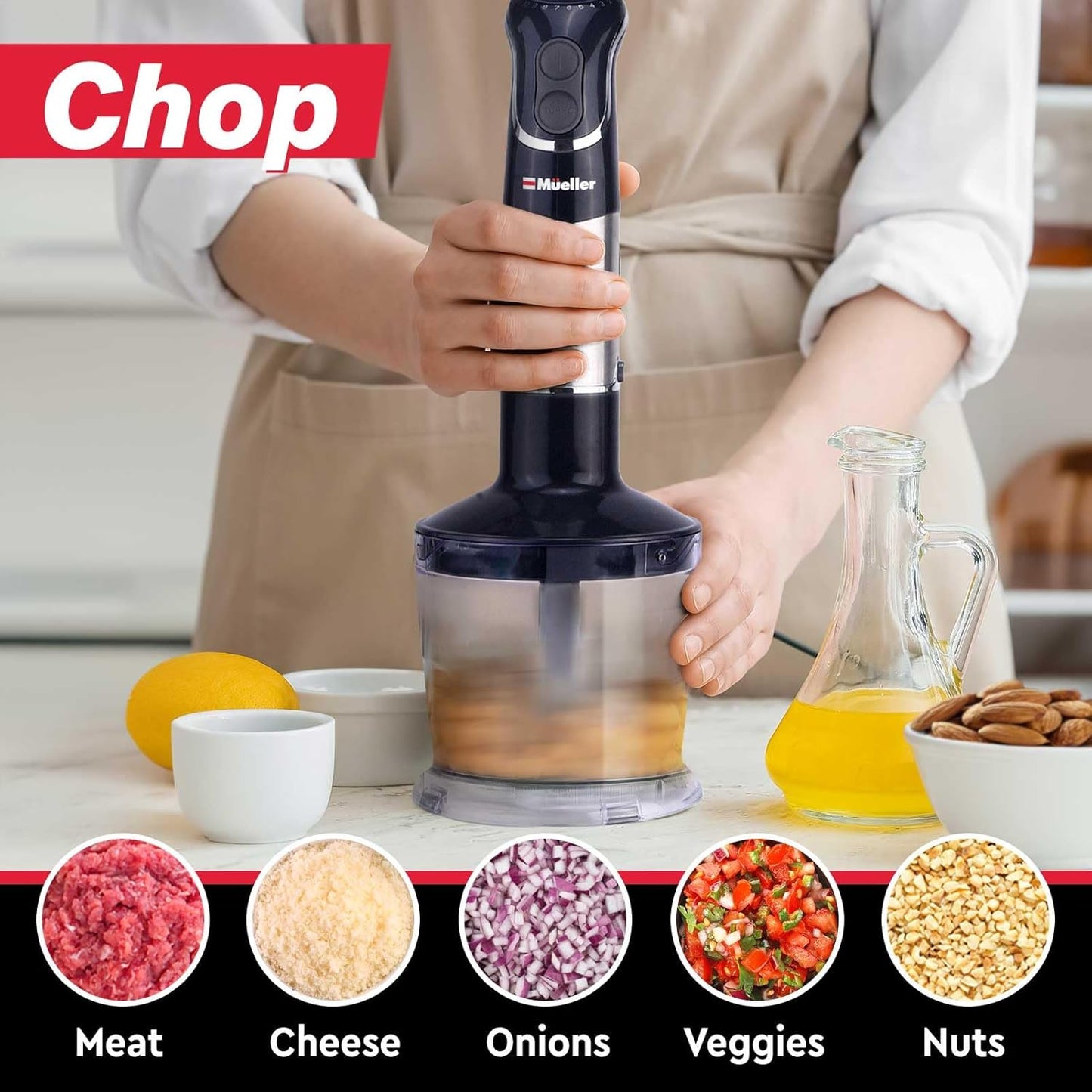 Multistick 5-in-1 Immersion Blender Handheld, 12-Speed Hand Mixer | Turbo Boost,Heaviest Duty Copper Motor,Titanium reinforced Blades Hand Blender,Milk Frother Wand,Whisk,Beaker,Chopper,Grey