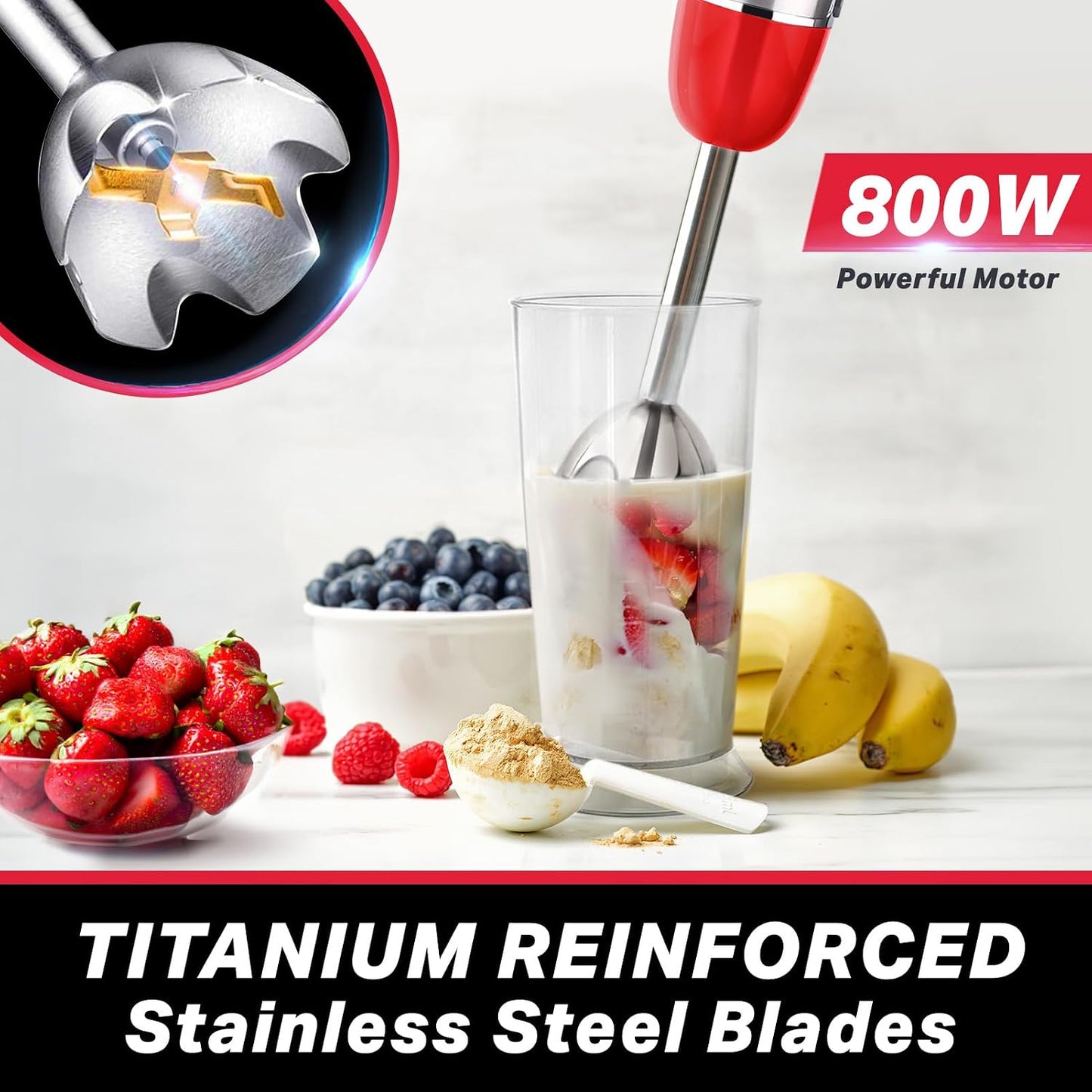 Multistick 5-in-1 Immersion Blender Handheld, 12-Speed Hand Mixer | Turbo Boost,Heaviest Duty Copper Motor,Titanium reinforced Blades Hand Blender,Milk Frother Wand,Whisk,Beaker,Chopper,Grey