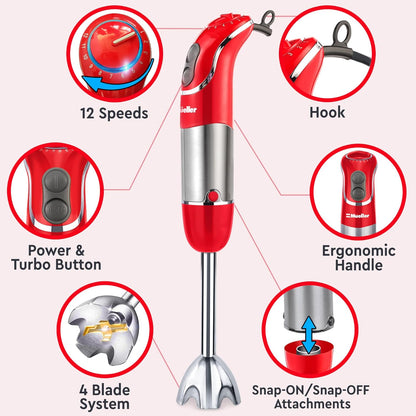 Multistick 5-in-1 Immersion Blender Handheld, 12-Speed Hand Mixer | Turbo Boost,Heaviest Duty Copper Motor,Titanium reinforced Blades Hand Blender,Milk Frother Wand,Whisk,Beaker,Chopper,Grey