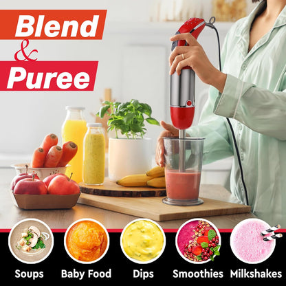 Multistick 5-in-1 Immersion Blender Handheld, 12-Speed Hand Mixer | Turbo Boost,Heaviest Duty Copper Motor,Titanium reinforced Blades Hand Blender,Milk Frother Wand,Whisk,Beaker,Chopper,Grey