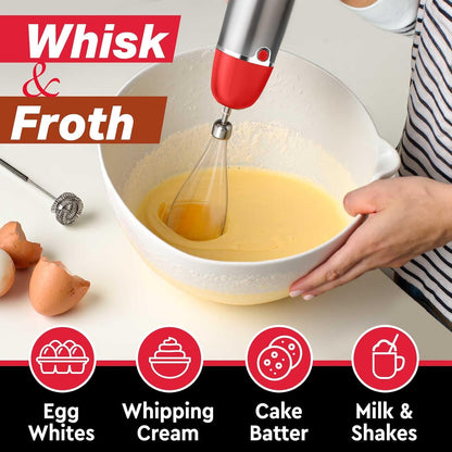 Multistick 5-in-1 Immersion Blender Handheld, 12-Speed Hand Mixer | Turbo Boost,Heaviest Duty Copper Motor,Titanium reinforced Blades Hand Blender,Milk Frother Wand,Whisk,Beaker,Chopper,Grey