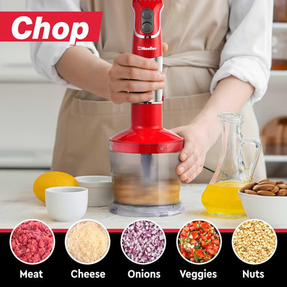 Multistick 5-in-1 Immersion Blender Handheld, 12-Speed Hand Mixer | Turbo Boost,Heaviest Duty Copper Motor,Titanium reinforced Blades Hand Blender,Milk Frother Wand,Whisk,Beaker,Chopper,Grey
