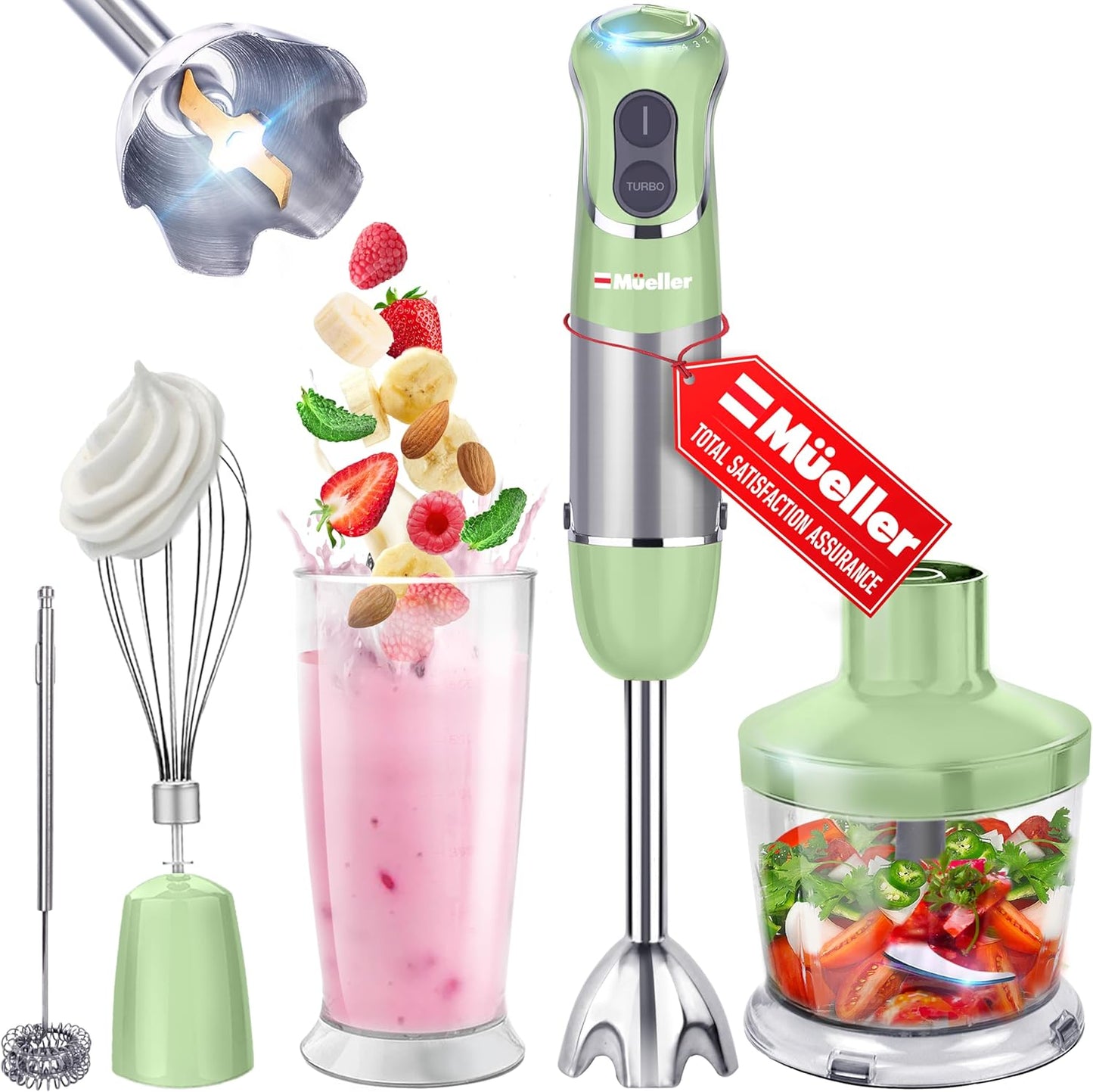 Multistick 5-in-1 Immersion Blender Handheld, 12-Speed Hand Mixer | Turbo Boost,Heaviest Duty Copper Motor,Titanium reinforced Blades Hand Blender,Milk Frother Wand,Whisk,Beaker,Chopper,Grey
