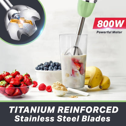 Multistick 5-in-1 Immersion Blender Handheld, 12-Speed Hand Mixer | Turbo Boost,Heaviest Duty Copper Motor,Titanium reinforced Blades Hand Blender,Milk Frother Wand,Whisk,Beaker,Chopper,Grey