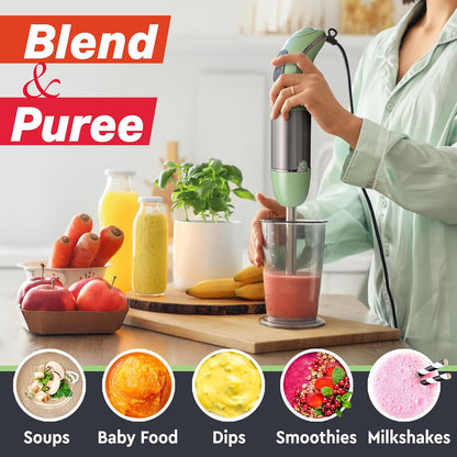 Multistick 5-in-1 Immersion Blender Handheld, 12-Speed Hand Mixer | Turbo Boost,Heaviest Duty Copper Motor,Titanium reinforced Blades Hand Blender,Milk Frother Wand,Whisk,Beaker,Chopper,Grey