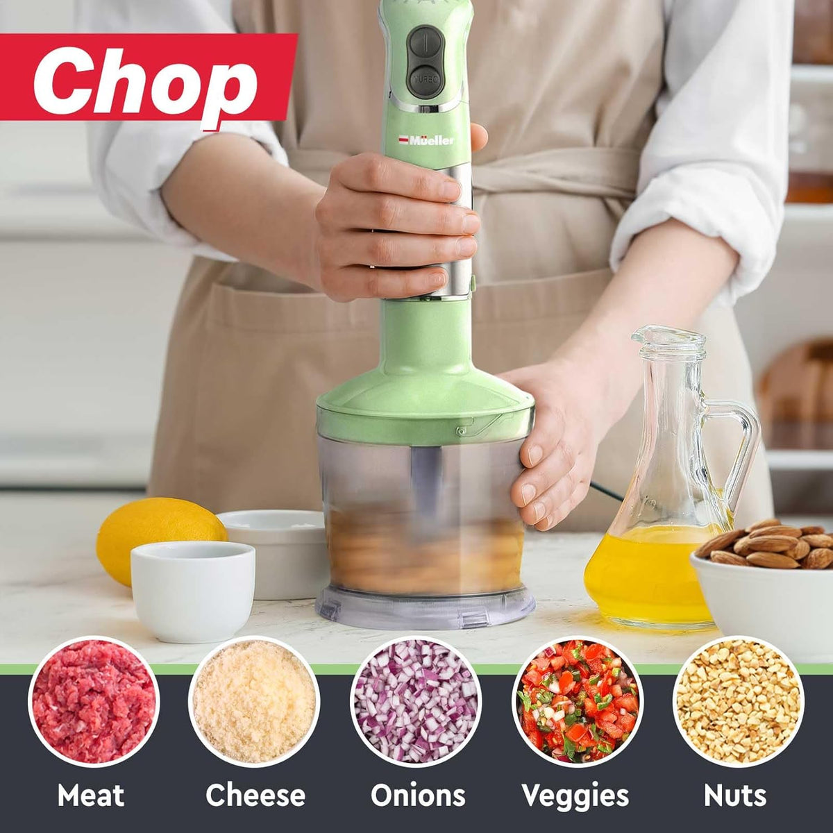 Multistick 5-in-1 Immersion Blender Handheld, 12-Speed Hand Mixer | Turbo Boost,Heaviest Duty Copper Motor,Titanium reinforced Blades Hand Blender,Milk Frother Wand,Whisk,Beaker,Chopper,Grey