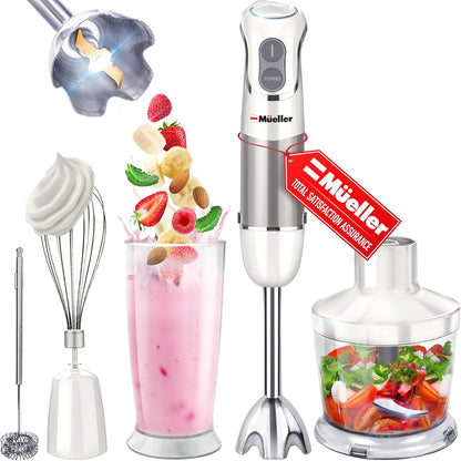 Multistick 5-in-1 Immersion Blender Handheld, 12-Speed Hand Mixer | Turbo Boost,Heaviest Duty Copper Motor,Titanium reinforced Blades Hand Blender,Milk Frother Wand,Whisk,Beaker,Chopper,Grey