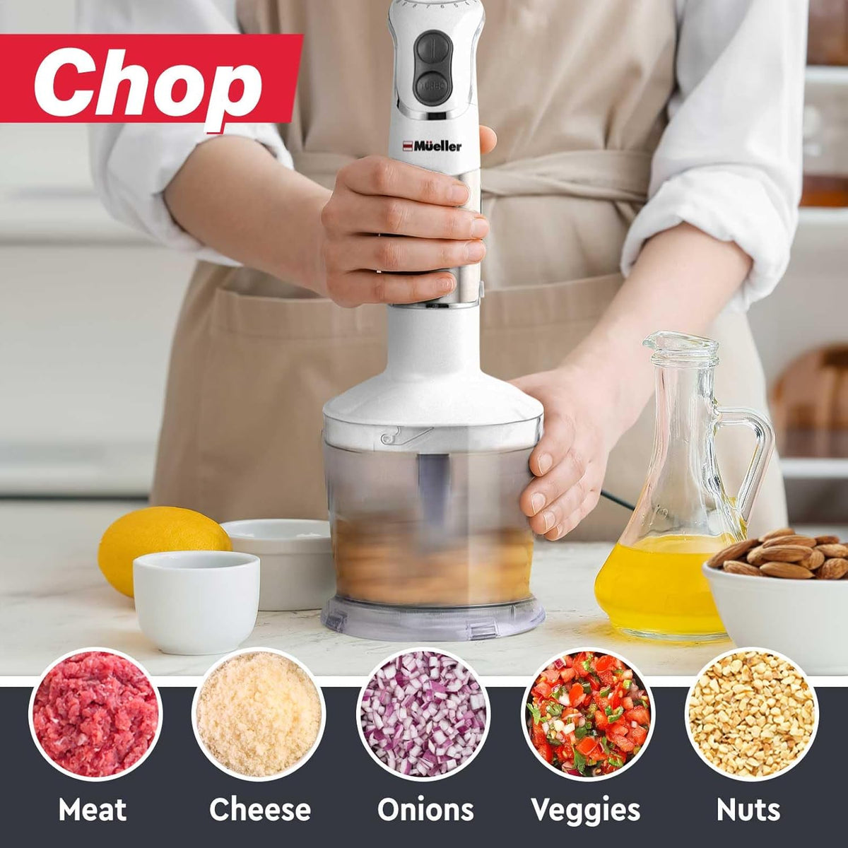 Multistick 5-in-1 Immersion Blender Handheld, 12-Speed Hand Mixer | Turbo Boost,Heaviest Duty Copper Motor,Titanium reinforced Blades Hand Blender,Milk Frother Wand,Whisk,Beaker,Chopper,Grey