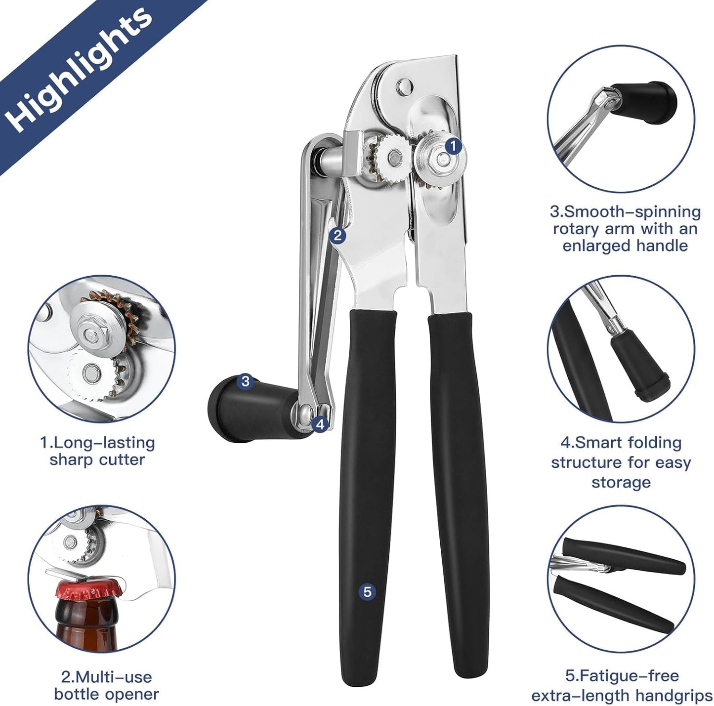 Heavy Duty Commercial Manual Crank Can Opener,Easy for Seniors & Arthritis | 360° rotation,easy cut,for restaurants & home kitchens,works on #10 cans,ergonomic