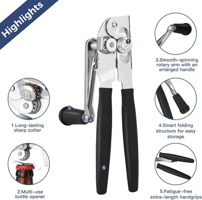 Heavy Duty Commercial Manual Crank Can Opener,Easy for Seniors & Arthritis | 360° rotation,easy cut,for restaurants & home kitchens,works on #10 cans,ergonomic