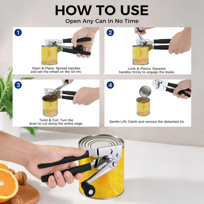 Heavy Duty Commercial Manual Crank Can Opener,Easy for Seniors & Arthritis | 360° rotation,easy cut,for restaurants & home kitchens,works on #10 cans,ergonomic
