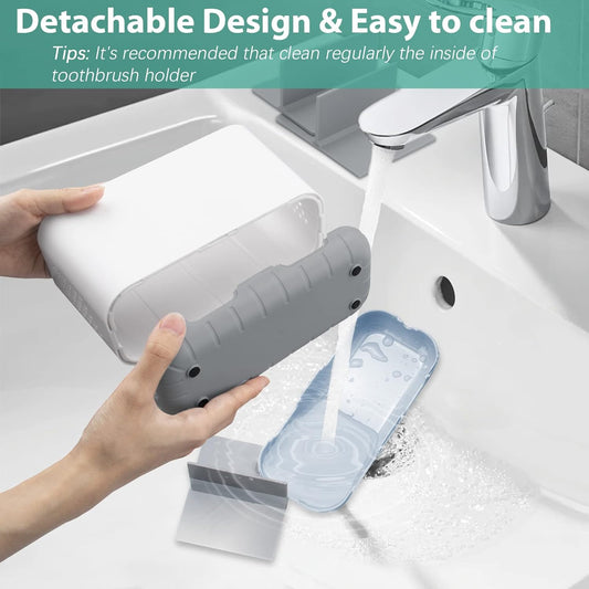 Toothbrush and Toothpaste Holder Drainage for Bathroom Countertop with Adjustable Dividers, Large Toothpaste Caddy Organizer Storage Rustic Decor Set Anti-Slip for Shower,Family,Kids Gray