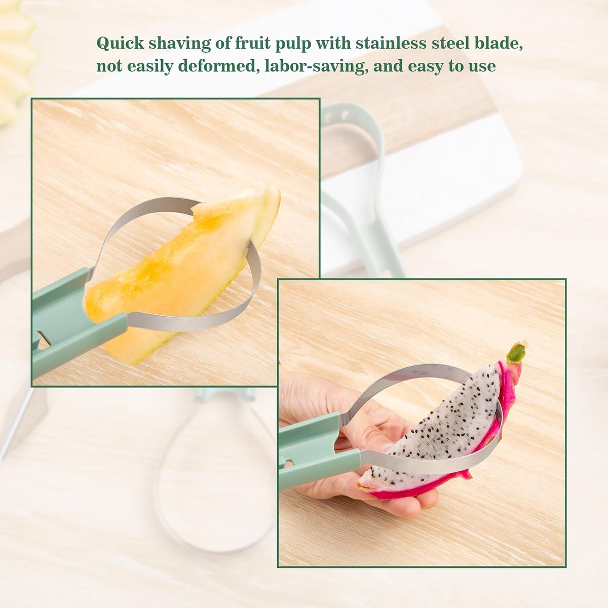 Melon Baller Scoop Set - 6 in 1,Stainless Steel Fruit Cutter,Seed Remover Cutter,watermelon Scooper Fruit Scooper and Baller, Fruit Carving Tools Dig Pulp Separator Fruit Slicer（Green）