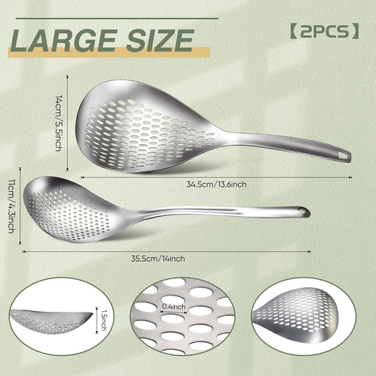 2 Pieces Spider Strainer Skimmer Slotted Spoon Stainless Steel Skimmer Ladle Rustproof Frying Spoon Strainer Colander with Hanging Holes for Kitchen Cooking Draining and Frying