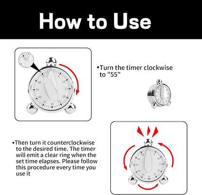 Kitchen Timers for Cooking Seniors 60 Minute Mechanical Kitchen Timer Loud Alarm Clock for Cooking Baking No Batteries Needed Visual Timer Ideal for Kitchen Management Precise Cooking Timing 1 Pack