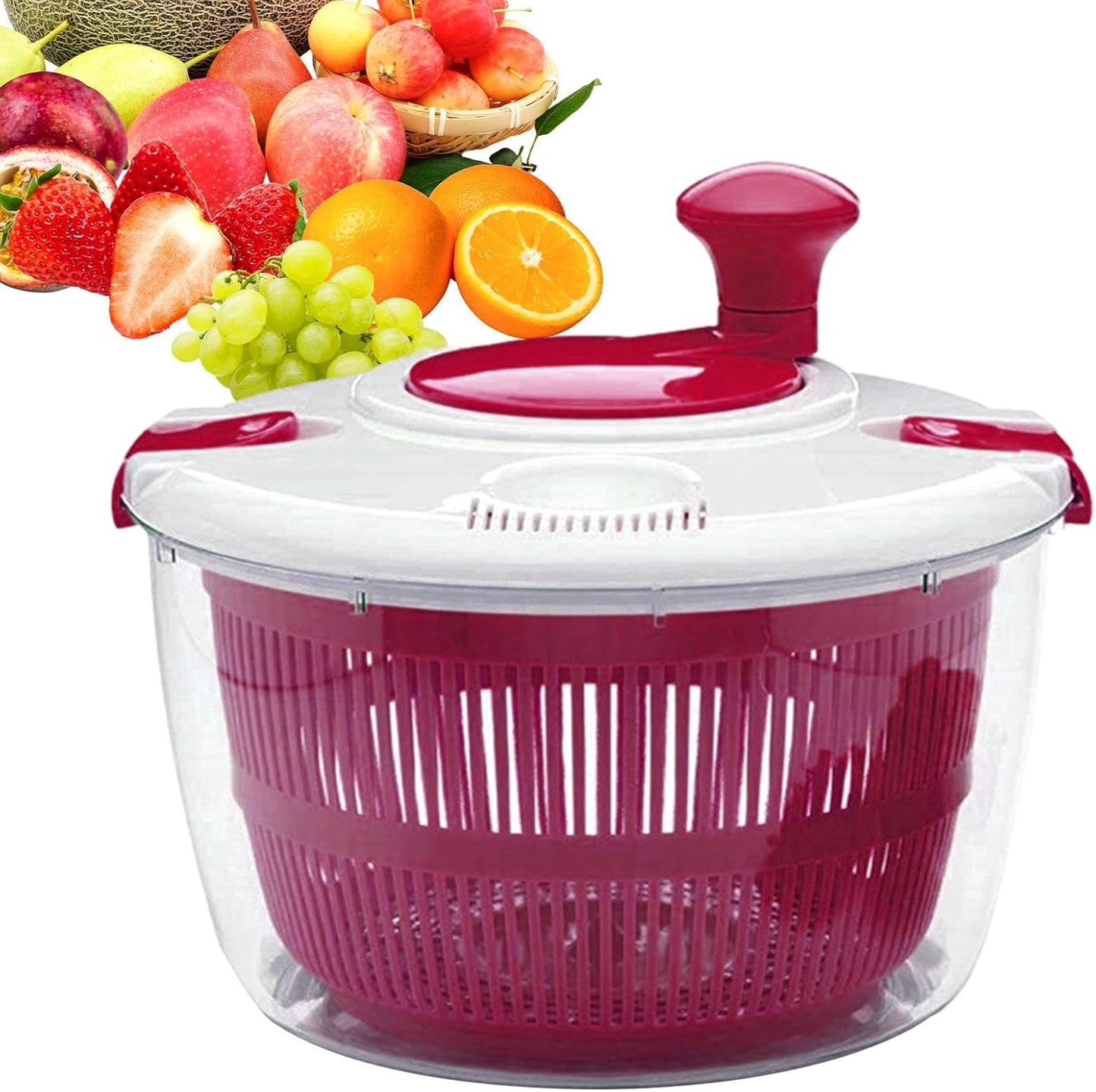Large Manual Salad Spinner | Efficient Lettuce Washer with Secure Lid, Rotary Handle & Drainer for Quick Drying of Leafy Greens & Fruits in Home Kitchen Hot Pink