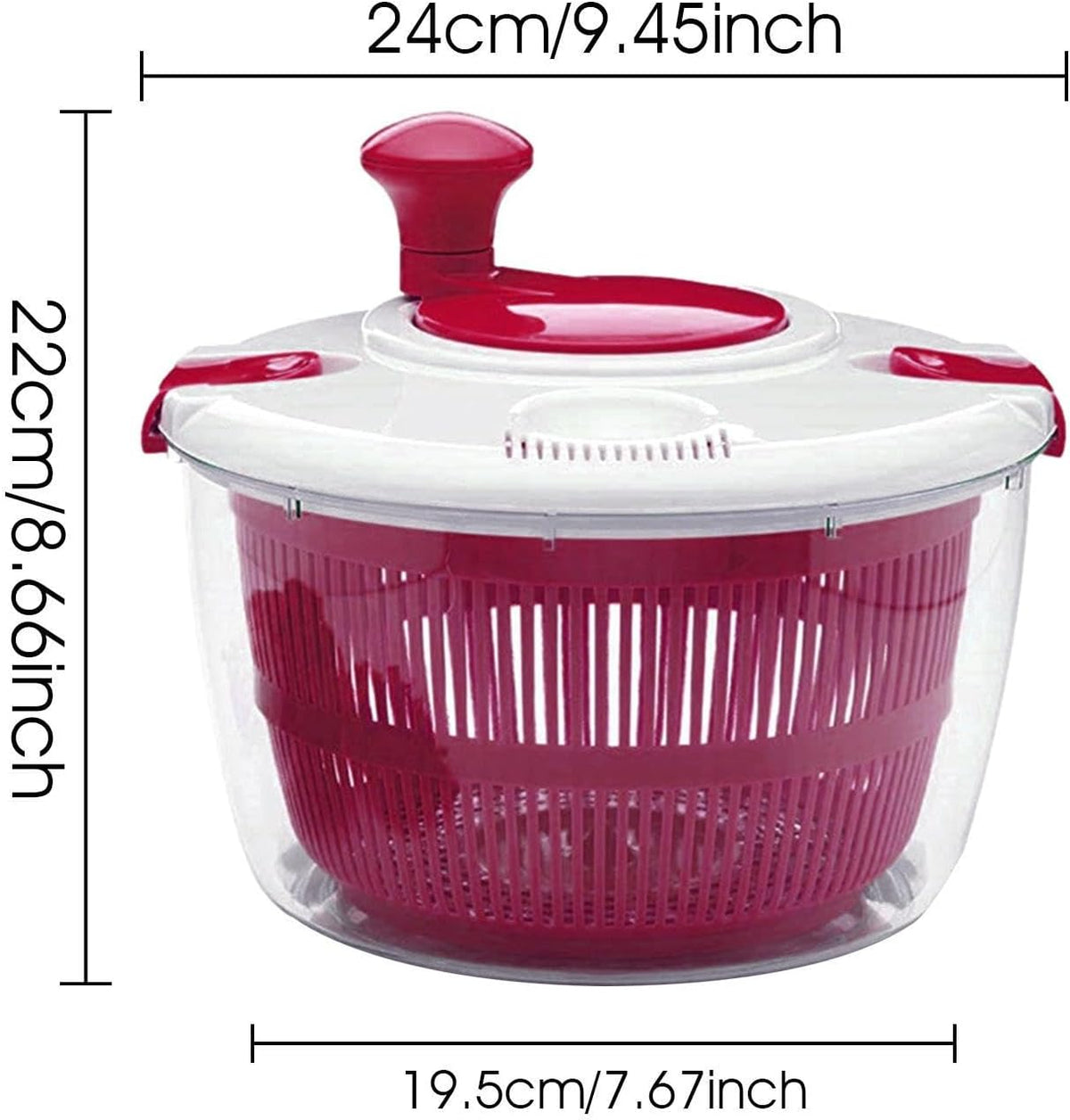 Large Manual Salad Spinner | Efficient Lettuce Washer with Secure Lid, Rotary Handle & Drainer for Quick Drying of Leafy Greens & Fruits in Home Kitchen Hot Pink