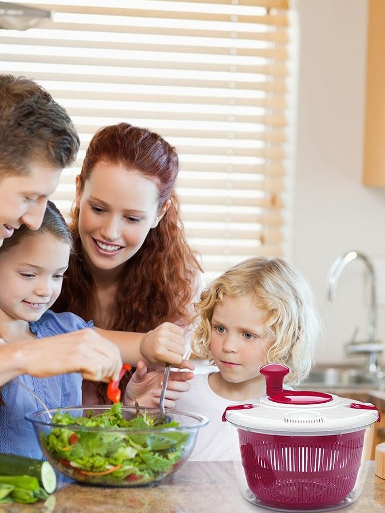 Large Manual Salad Spinner | Efficient Lettuce Washer with Secure Lid, Rotary Handle & Drainer for Quick Drying of Leafy Greens & Fruits in Home Kitchen Hot Pink