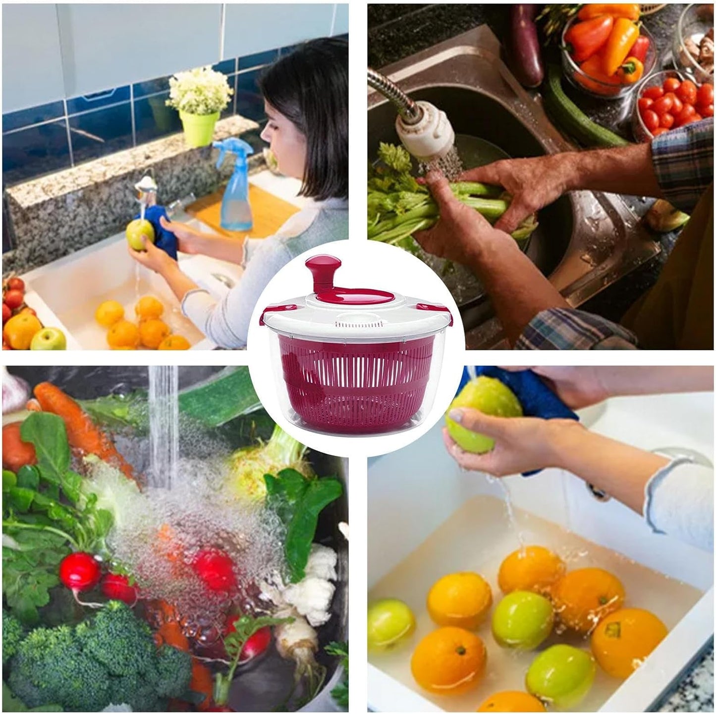 Large Manual Salad Spinner | Efficient Lettuce Washer with Secure Lid, Rotary Handle & Drainer for Quick Drying of Leafy Greens & Fruits in Home Kitchen Hot Pink