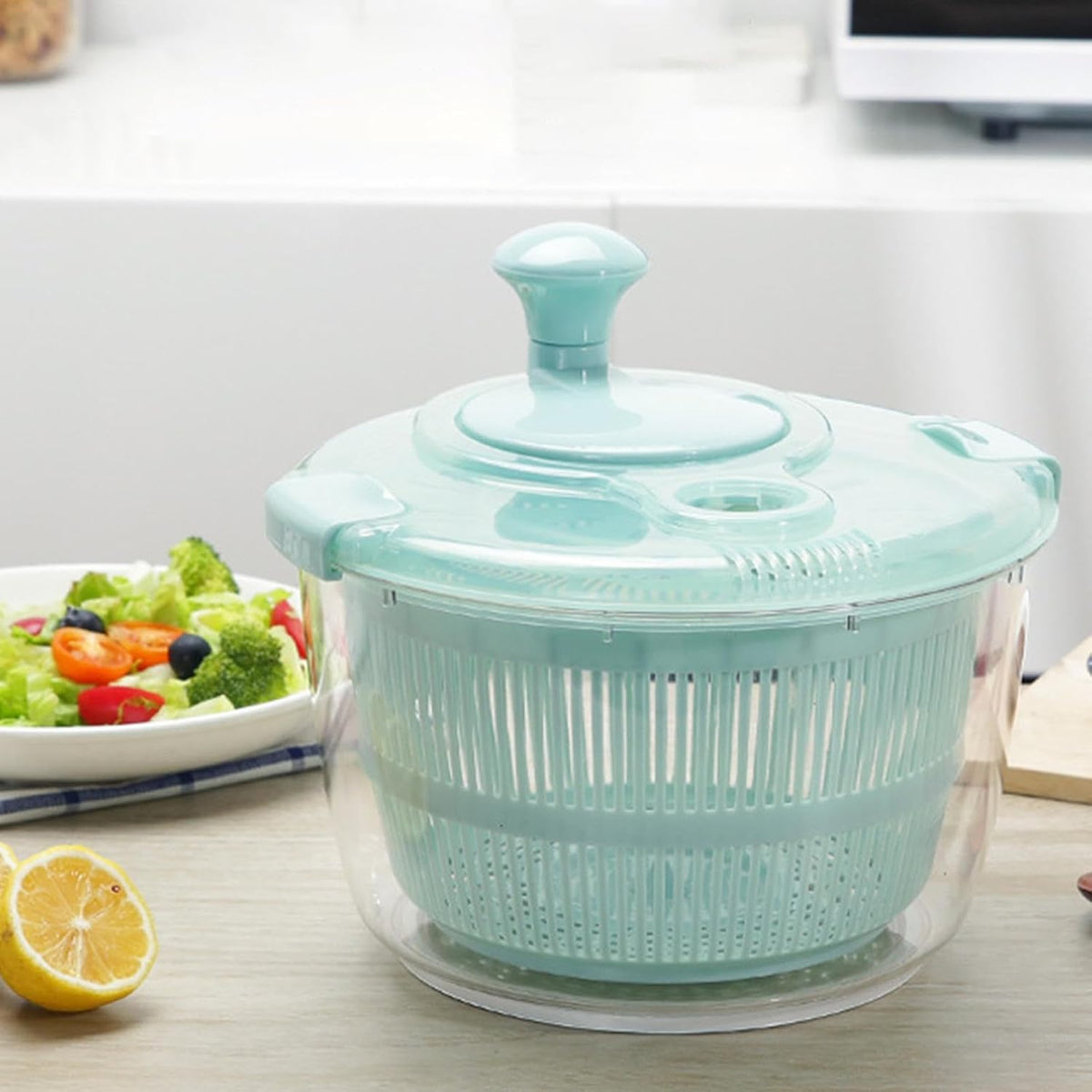 Large Manual Salad Spinner | Efficient Lettuce Washer with Secure Lid, Rotary Handle & Drainer for Quick Drying of Leafy Greens & Fruits in Home Kitchen Hot Pink