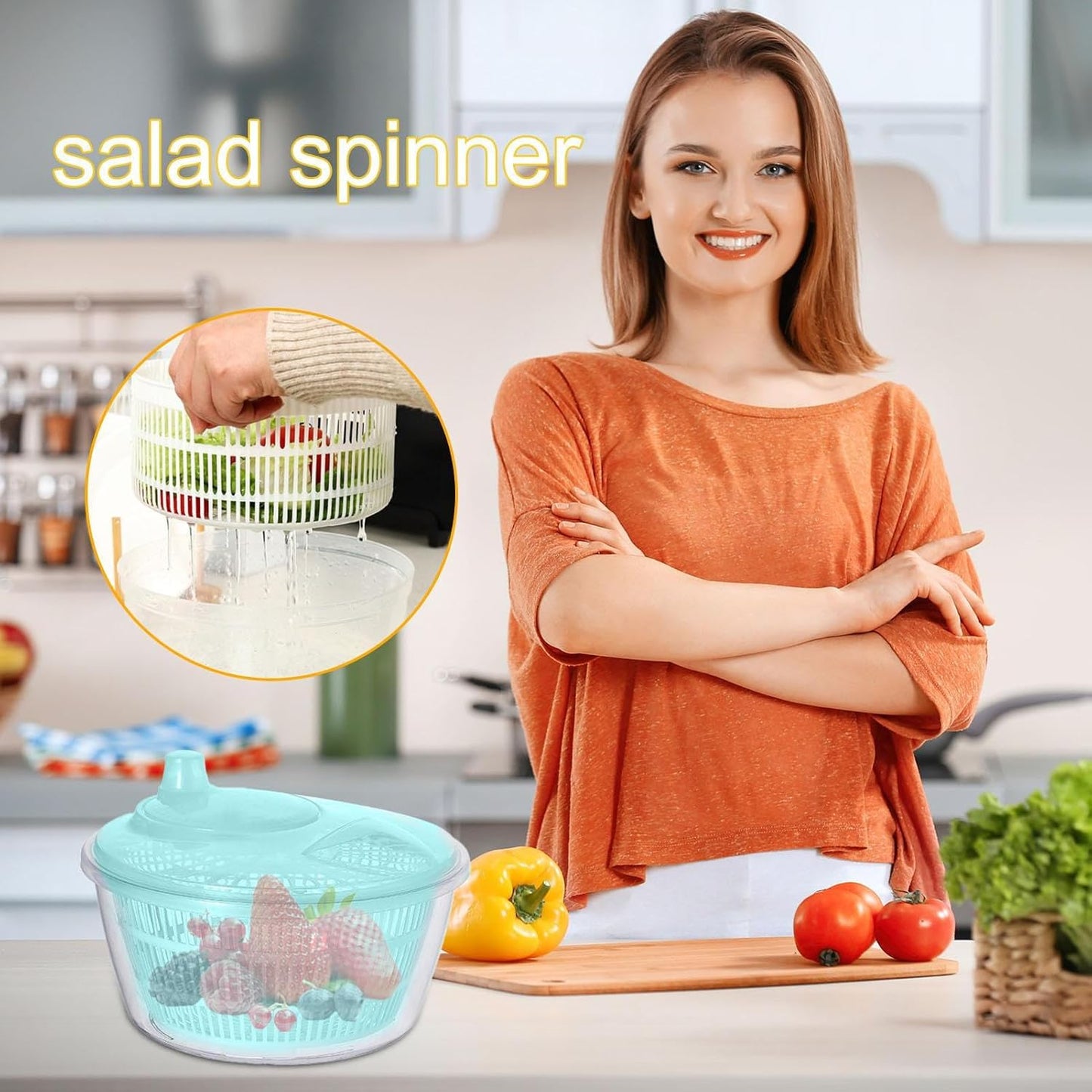 Large Manual Salad Spinner | Efficient Lettuce Washer with Secure Lid, Rotary Handle & Drainer for Quick Drying of Leafy Greens & Fruits in Home Kitchen Hot Pink