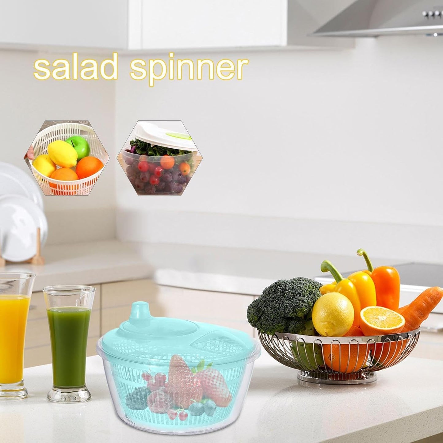 Large Manual Salad Spinner | Efficient Lettuce Washer with Secure Lid, Rotary Handle & Drainer for Quick Drying of Leafy Greens & Fruits in Home Kitchen Hot Pink
