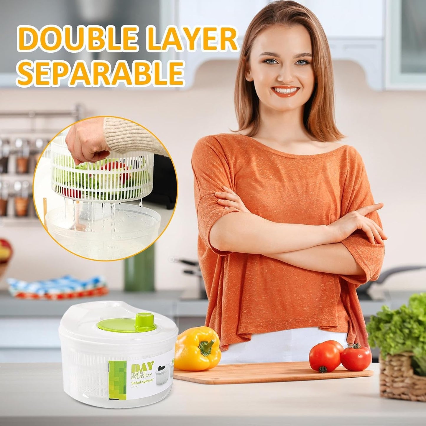 Large Manual Salad Spinner | Efficient Lettuce Washer with Secure Lid, Rotary Handle & Drainer for Quick Drying of Leafy Greens & Fruits in Home Kitchen Hot Pink