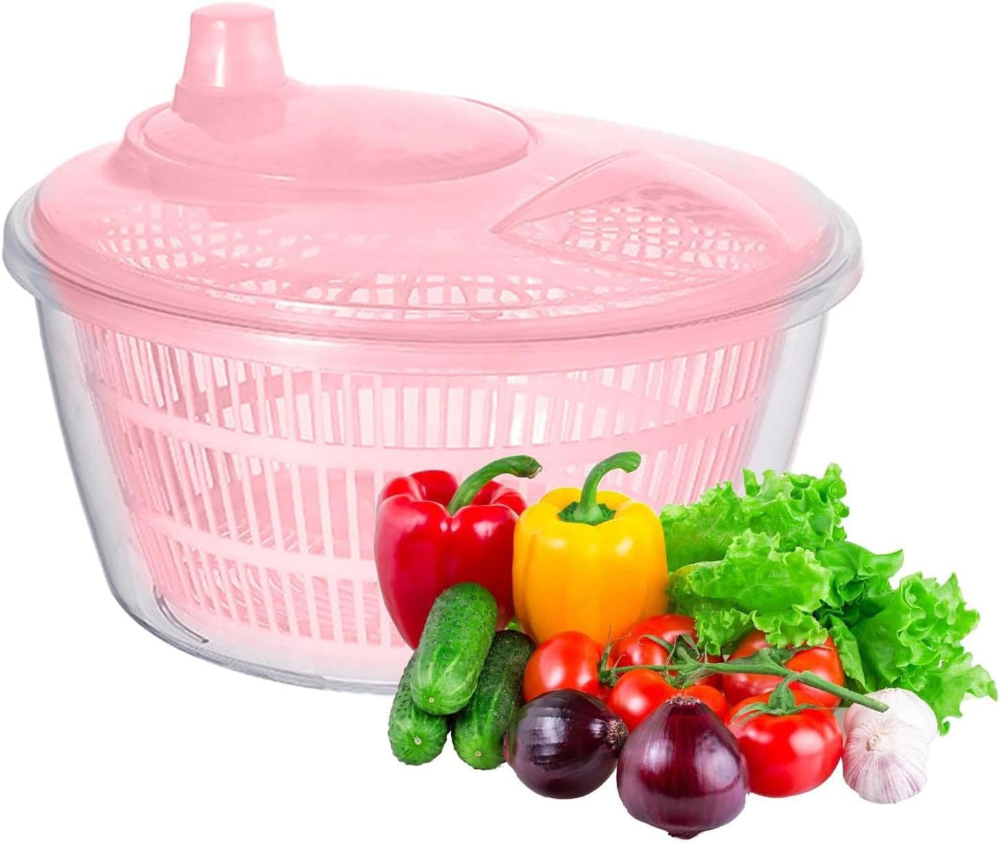 Large Manual Salad Spinner | Efficient Lettuce Washer with Secure Lid, Rotary Handle & Drainer for Quick Drying of Leafy Greens & Fruits in Home Kitchen Hot Pink