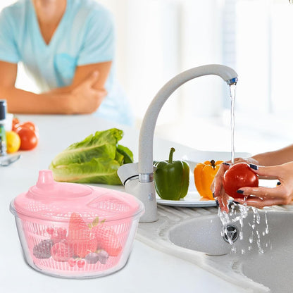 Large Manual Salad Spinner | Efficient Lettuce Washer with Secure Lid, Rotary Handle & Drainer for Quick Drying of Leafy Greens & Fruits in Home Kitchen Hot Pink