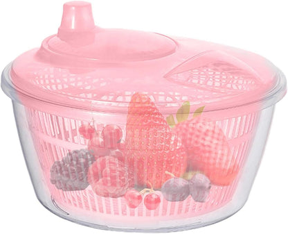 Large Manual Salad Spinner | Efficient Lettuce Washer with Secure Lid, Rotary Handle & Drainer for Quick Drying of Leafy Greens & Fruits in Home Kitchen Hot Pink