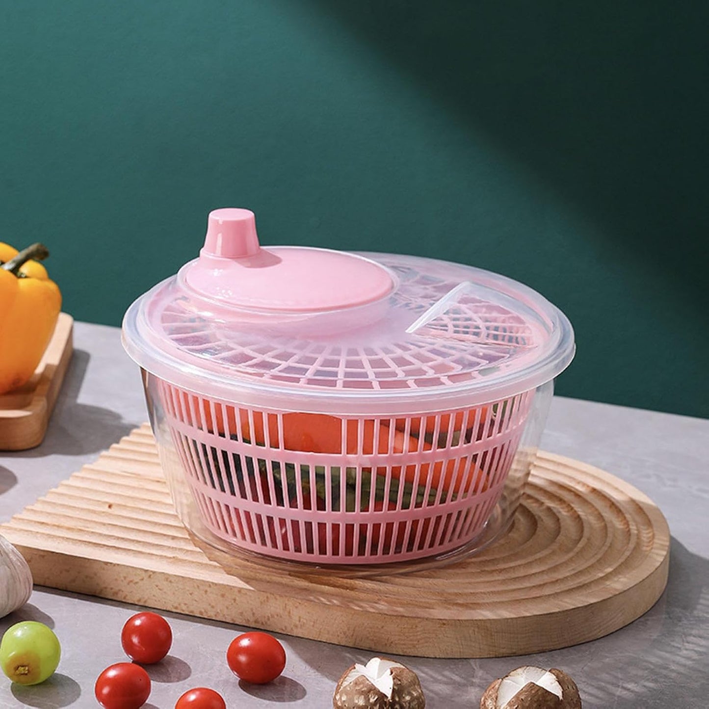 Large Manual Salad Spinner | Efficient Lettuce Washer with Secure Lid, Rotary Handle & Drainer for Quick Drying of Leafy Greens & Fruits in Home Kitchen Hot Pink