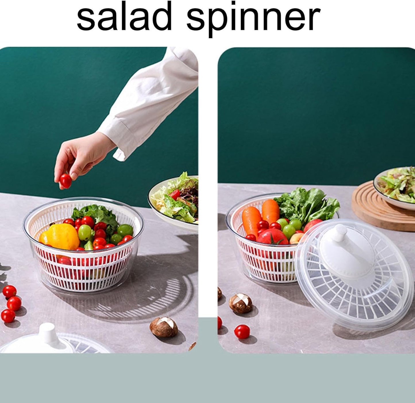 Large Manual Salad Spinner | Efficient Lettuce Washer with Secure Lid, Rotary Handle & Drainer for Quick Drying of Leafy Greens & Fruits in Home Kitchen Hot Pink