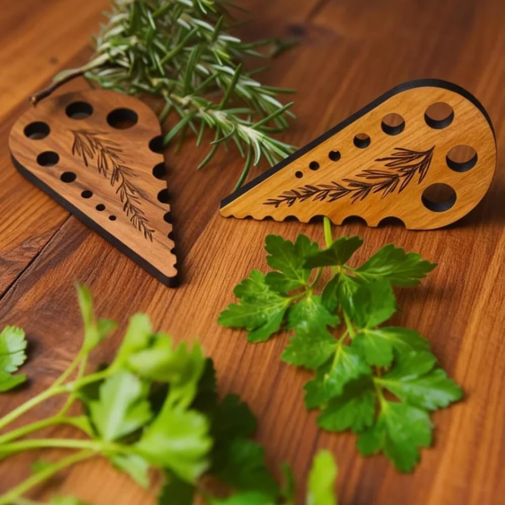 2026 New Model Wooden Herb Stripper Herbal Peeler Wooden Herb Stripping Tool Four-Slot Herb Peeler Features Multiple Holes Separates Various Plant Leaves and Stems 2pcs