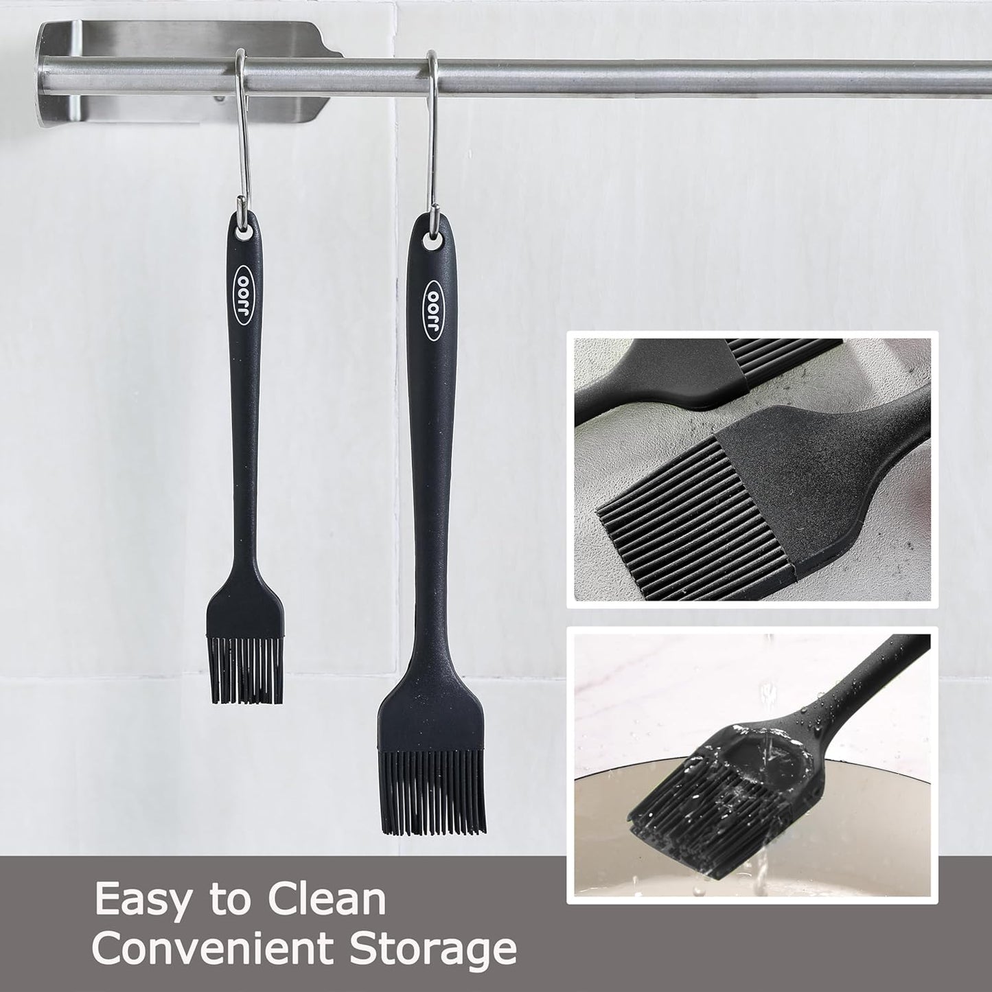 2PCS Silicone Basting Pastry Brush, Heat Resistant Food Cooking Brush for Oil, Sauce, Baking, BBQ and Grill, BPA Free, Dishwasher Safe (2Pack, Black)