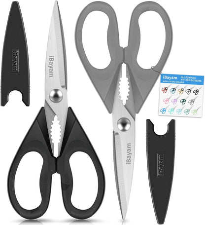 iBayam 8.7" All Purpose Kitchen Shears Heavy Duty with Protective Sheath | Built-In Bottle Opener, Durable Stainless Steel Scissors, Dishwasher Safe, Soft Grip Comfort Handle, Cooking, Food, Packaging