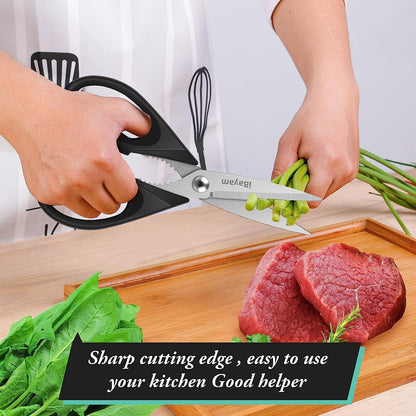 iBayam 8.7" All Purpose Kitchen Shears Heavy Duty with Protective Sheath | Built-In Bottle Opener, Durable Stainless Steel Scissors, Dishwasher Safe, Soft Grip Comfort Handle, Cooking, Food, Packaging