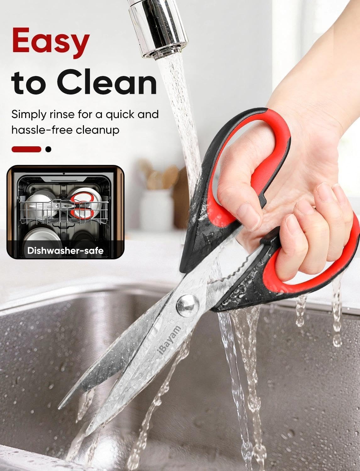 iBayam 8.7" All Purpose Kitchen Shears Heavy Duty with Protective Sheath | Built-In Bottle Opener, Durable Stainless Steel Scissors, Dishwasher Safe, Soft Grip Comfort Handle, Cooking, Food, Packaging