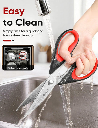 iBayam 8.7" All Purpose Kitchen Shears Heavy Duty with Protective Sheath | Built-In Bottle Opener, Durable Stainless Steel Scissors, Dishwasher Safe, Soft Grip Comfort Handle, Cooking, Food, Packaging