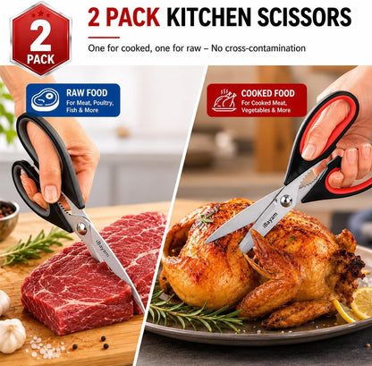 iBayam 8.7" All Purpose Kitchen Shears Heavy Duty with Protective Sheath | Built-In Bottle Opener, Durable Stainless Steel Scissors, Dishwasher Safe, Soft Grip Comfort Handle, Cooking, Food, Packaging