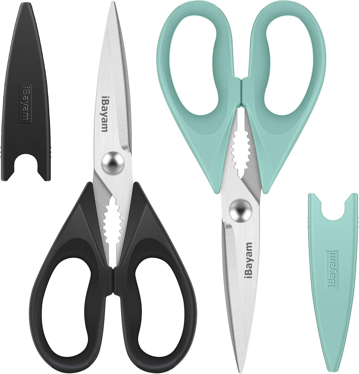 iBayam 8.7" All Purpose Kitchen Shears Heavy Duty with Protective Sheath | Built-In Bottle Opener, Durable Stainless Steel Scissors, Dishwasher Safe, Soft Grip Comfort Handle, Cooking, Food, Packaging